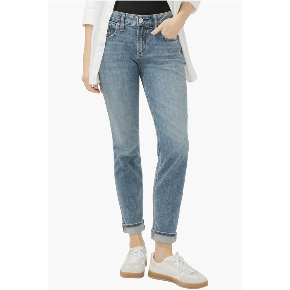 Silver Boyfriend Denim Jeans 33x30 Capsule Smart Casual Modern Preppy Low Rise